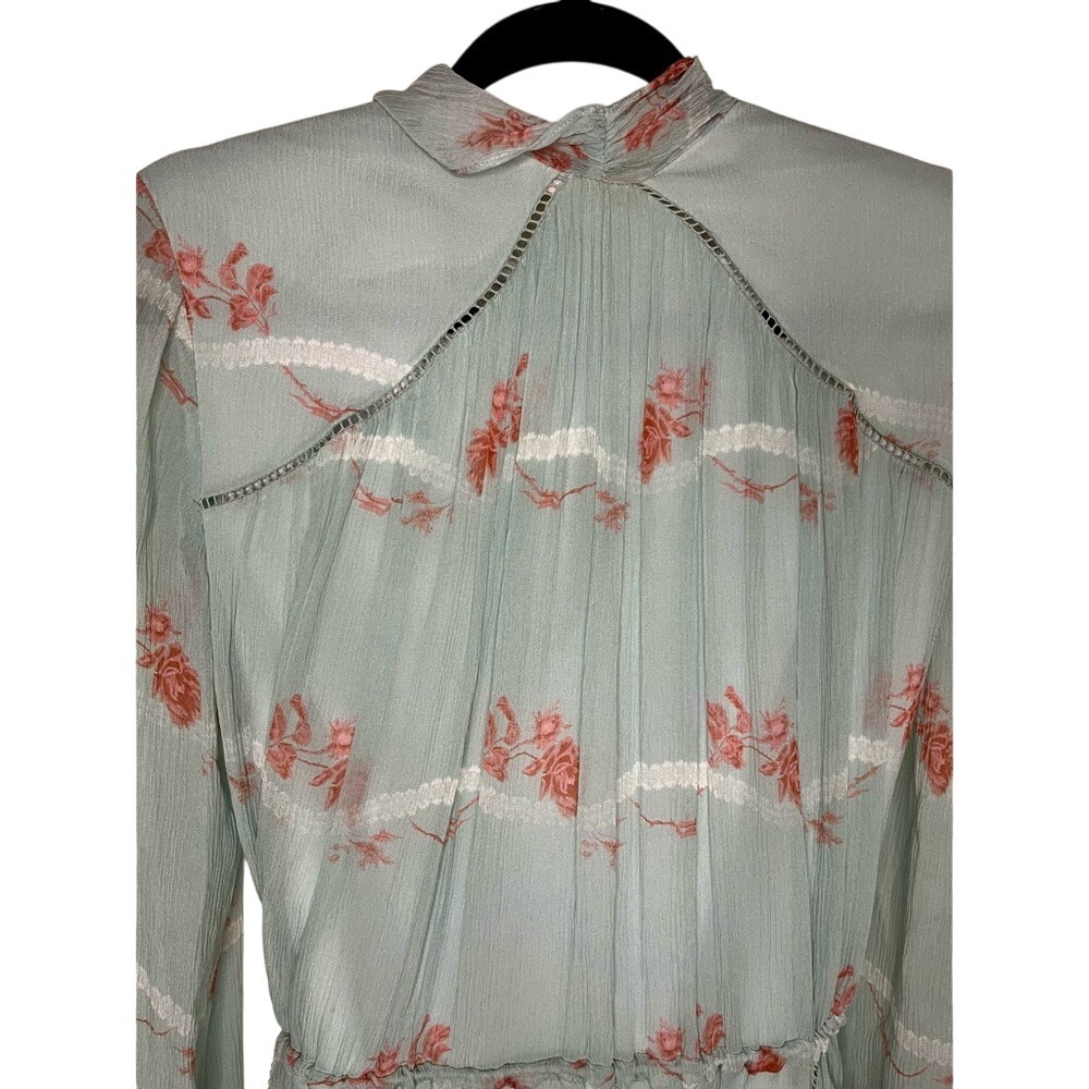 Jonathan Simkhai Seafoam Floral Irena Rose 100% Silk Dress Tiered Ruffles Sz M - Picture 8 of 13
